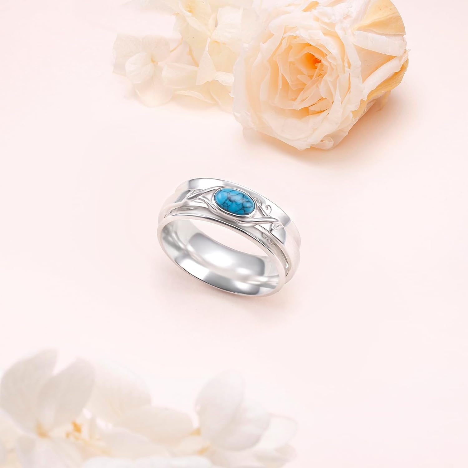 Ladytree Anxiety Spinner Ring for Women 925 Sterling Silver Fidget Ring with Created Turquoise Christian Faith Jewelry - Image 4