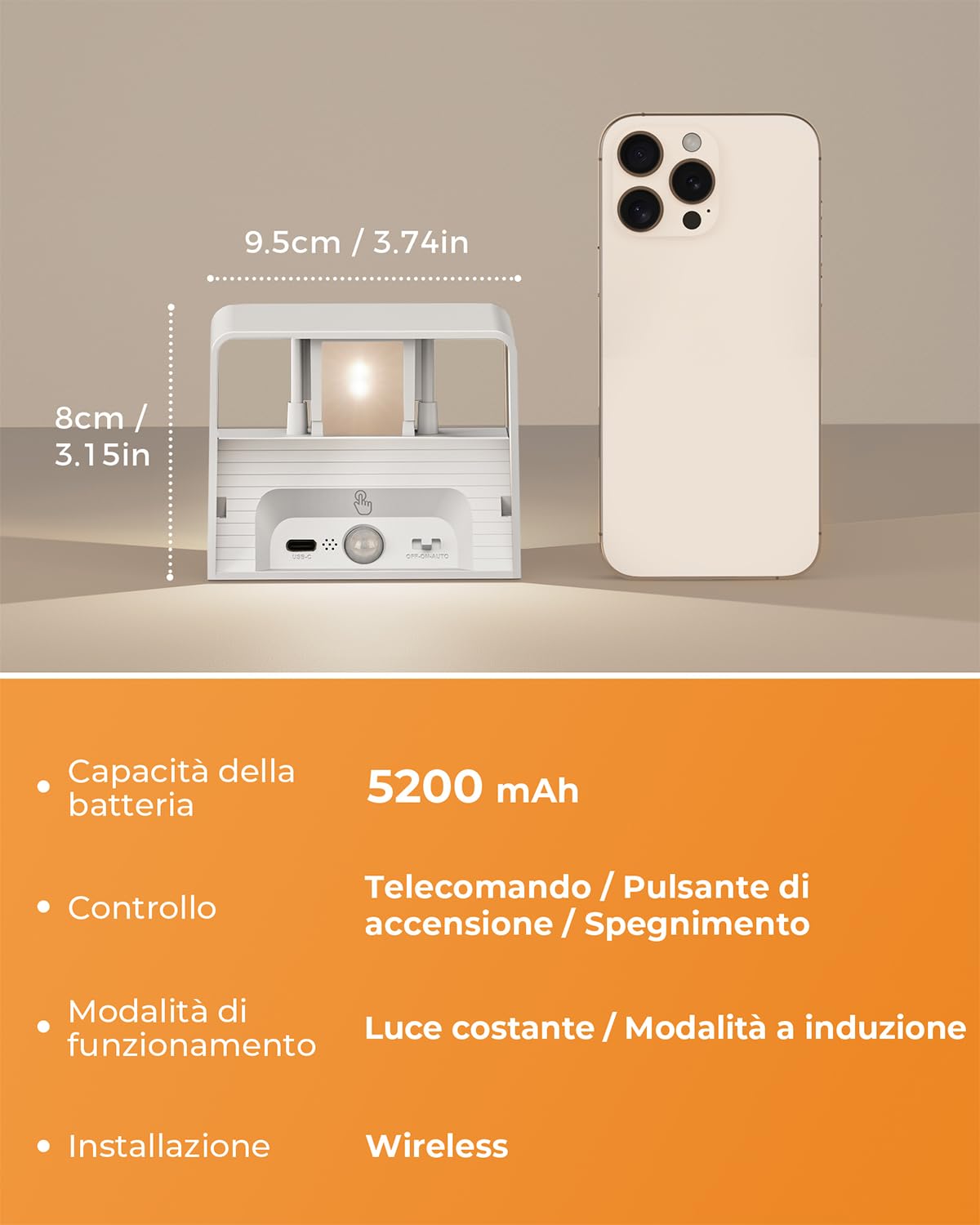 VIWAVE Applique da Parete Interno con Sensore di Movimento e Telecomando,Lampada con 3 Temperature di Colore e Luminosità Regolabile,Ricaricabile Bianco Wireless,Confezione da 4 Applique Led