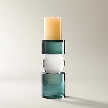 Z Gallerie Teal & Clear Crystal Pillar Candle Holder Small Modern Stacked Glass for Layered Ambiance