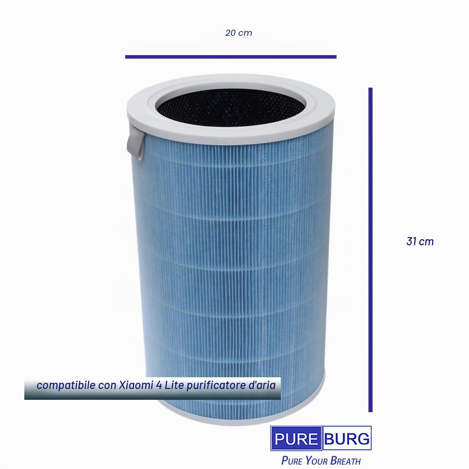 PUREBURG H13 Filtro HEPA di ricambio a 4 stadi, carbone attivo, compatibile con purificatore d'aria Xiaomi 4 Lite, confezione da 1