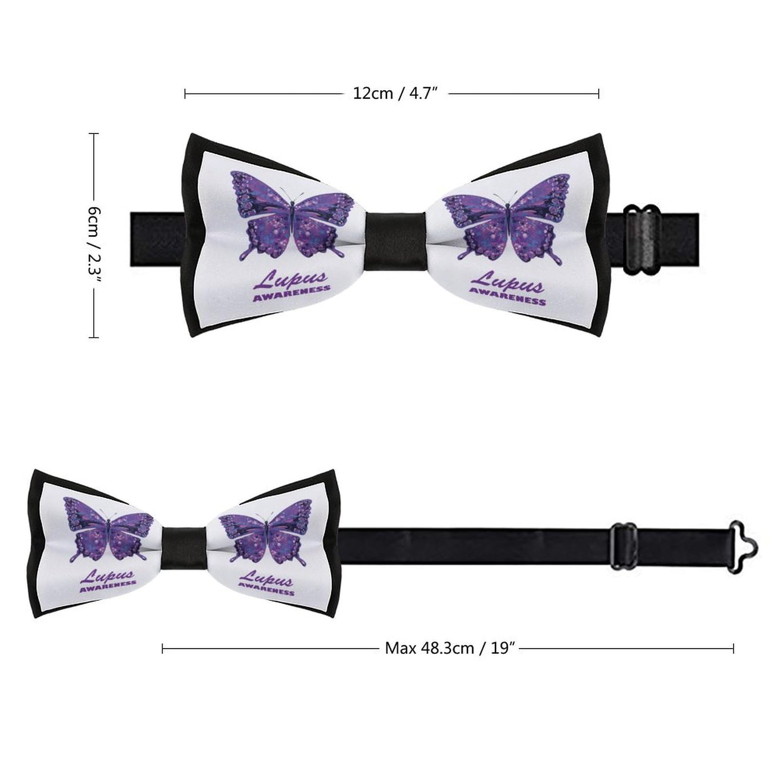 GoasNei Lupus Awareness Month Bow Tie for Men Adjustable Necktie Funny Tie Neck Ties for Weddings Party