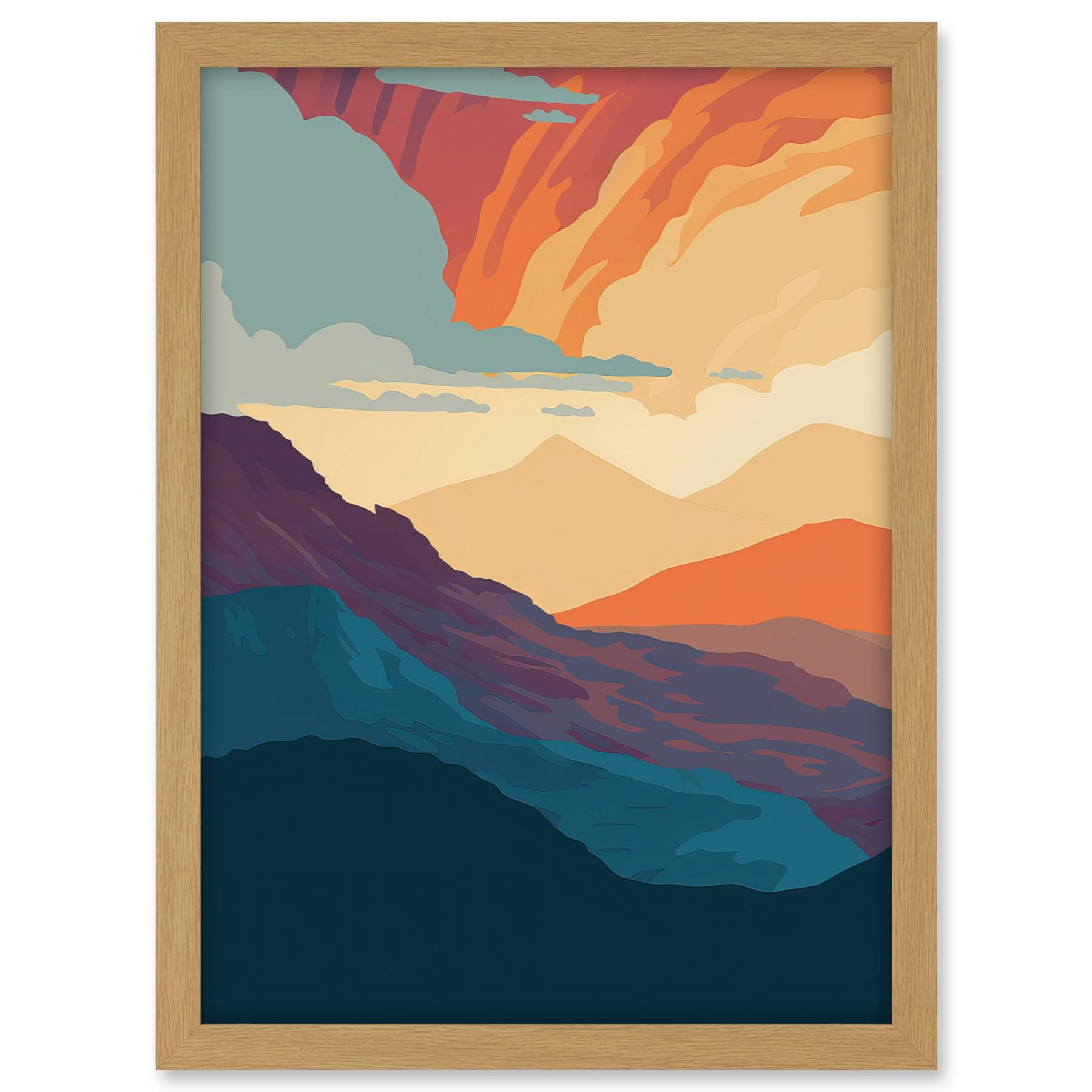 Artery8 Atmospheric Sunset Sky Serene Mountain Landscape Artwork Framed A3 Wall Art Print
