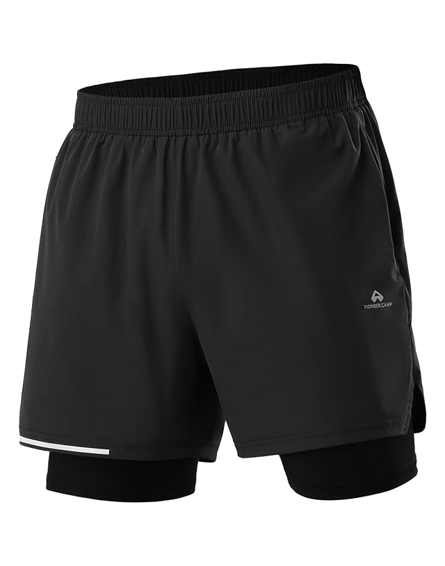 Pioneer Camp Mens Gym Running Shorts with Zipper Pockets 5 inch Inseam 2 in 1 Quick Dry Workout