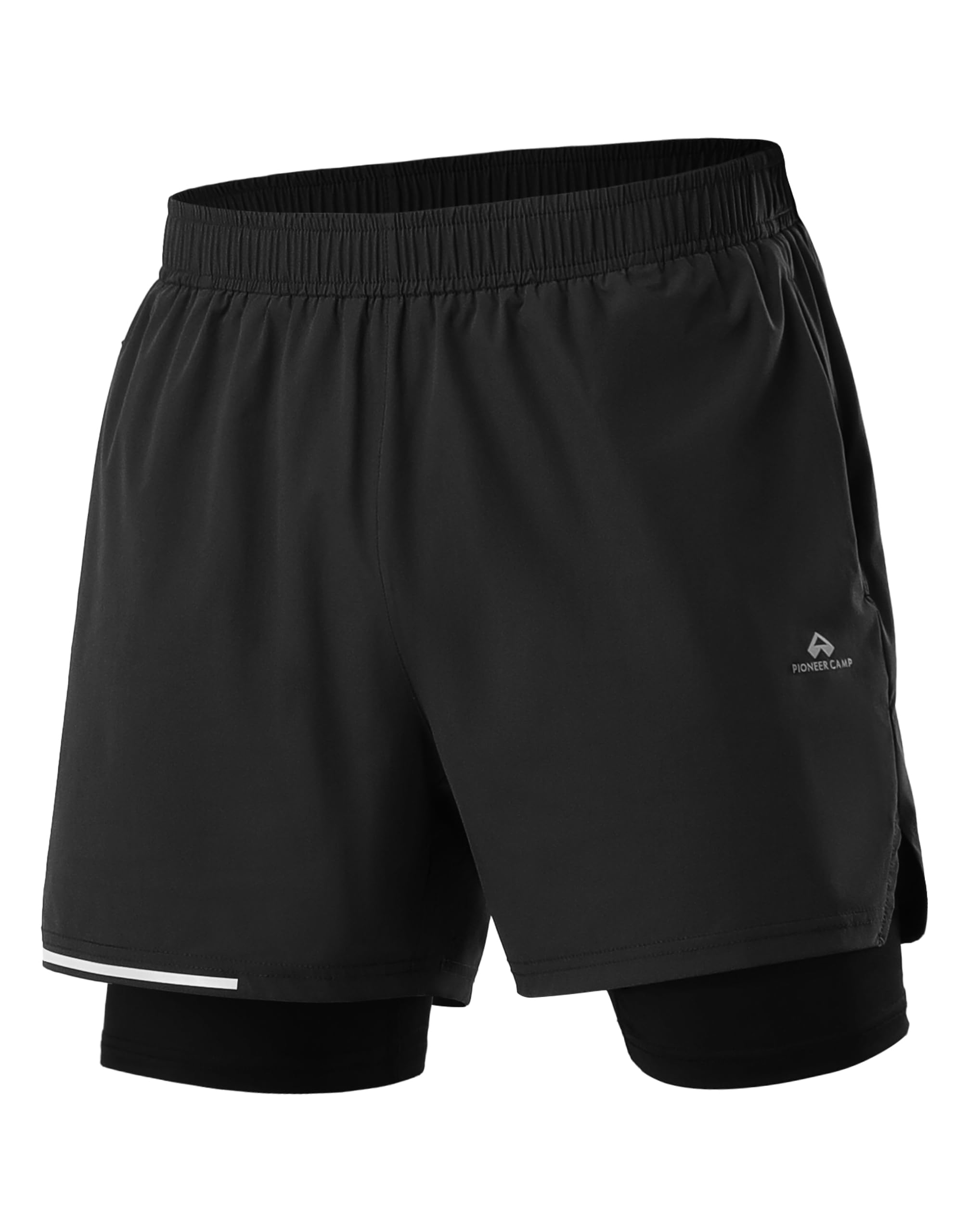 Pioneer Camp Men's Gym Running Shorts with Zipper Pockets 5 inch Inseam 2 in 1 Quick Dry Workout Athletic Shorts with Liner