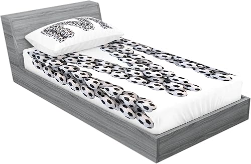 Miniatura 48 de Ambesonne Juego de sábanas bajeras y fundas de almohada con diseño de gato durmiendo en luna creciente, estrellas, sueños nocturnos, juego de ropa