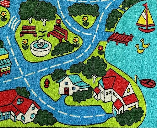 Mybecca Street map Sky Blue Light Kids Rug Play Mat for Floor 5'x7' (Approx:4'11" X 6' 10") Non-Slip Gel Backing (59" x 82") Children Area Rug