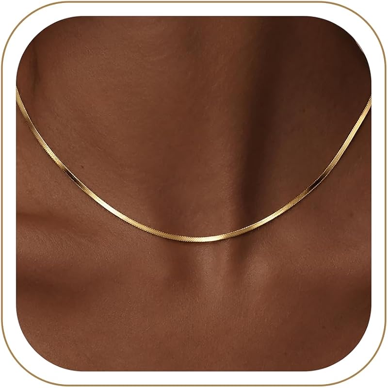 14K Gold Silver Plated Herringbone Necklace for Women, Dainty Snake Chain Choker, Trendy Simple Long Layered Jewelry Non Tarnish, 3/4/5/8mm,14,16,18,20,22,24,26 Inch Thin & Chunky Options