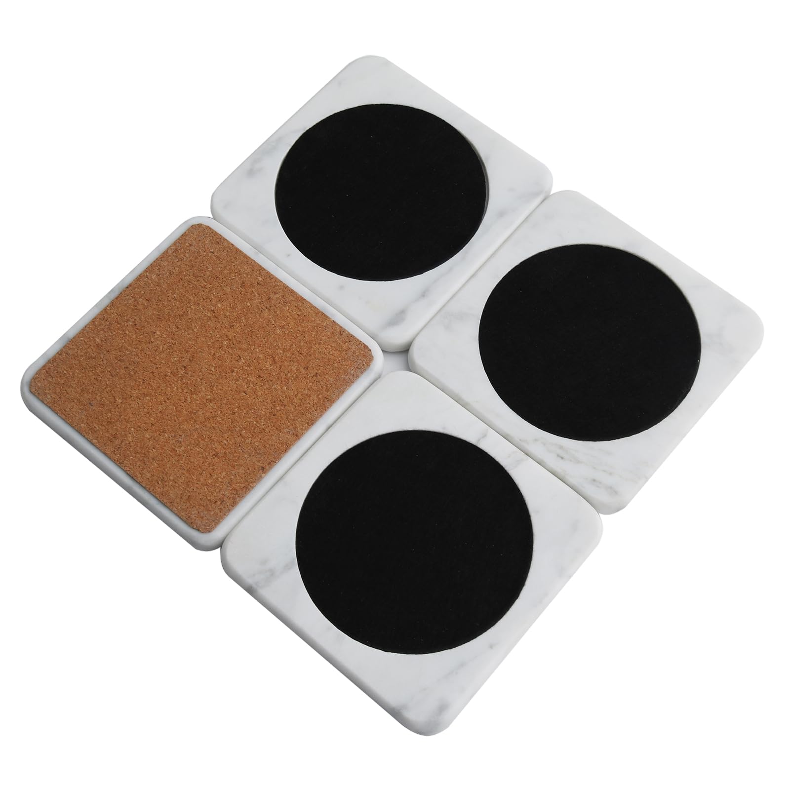 Natural Marble Coasters Set of 4 for Drinks -Cork Backing and Felt embeded for Water Absorption-4" Square Stackable Stone Coasters-Housewarming Gift
