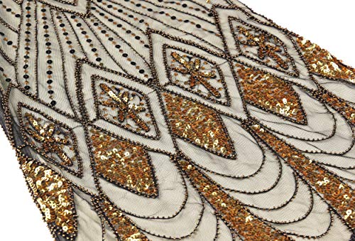 Women's 1920s Gatsby Inspired Sequin Beads Long Fringe Flapper Dress w/Accessories Set, Gold, Large - Thumbnail 4