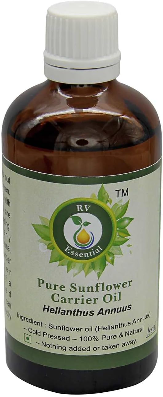 Sunflower Oil | Helianthus Annuus | Sunflower Seed Oil | for Hair | for Cooking | for Body | for Face | Unrefined | 100% Pure Natural | Cold Pressed | 50ml | 1.69oz By R V Essential