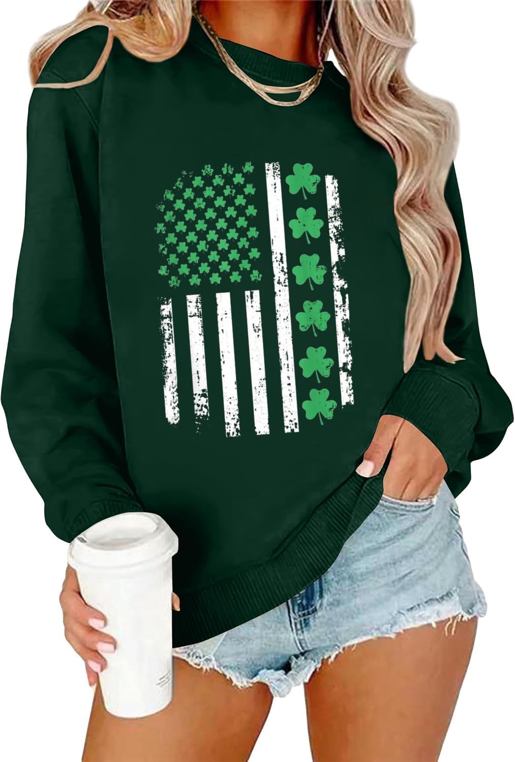 Ykomow St Patricks Day Sweatshirt Women Long Sleeve Leopard Shamrock St. patricks Shirts Tees