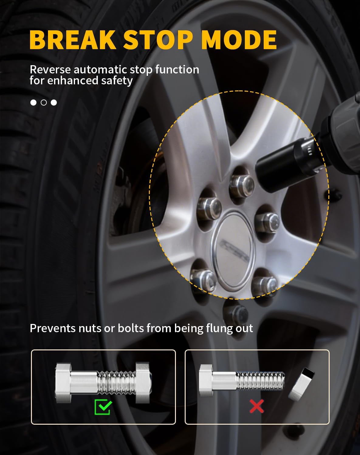 Cordless Impact Wrench, 1/2-Inch Drive Brushless Motor, 350Nm Max Torque, 4-Speed Variable Control, LED Light, Power Tool for Car Lug Nut & Tire Removal (Automotive Power Tool)