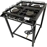 Fogão Industrial 4 Bocas Alta Pressão Ferro Fundido Preto 70x80x80 cm com Mangueira e Registro