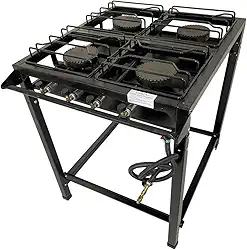 Fogão Industrial 4 Bocas Alta Pressão Ferro Fundido Preto 70x80x80 cm com Mangueira e Registro