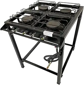 Fogão Industrial 4 Bocas Alta Pressão Ferro Fundido Preto 70x80x80 cm com Mangueira e Registro
