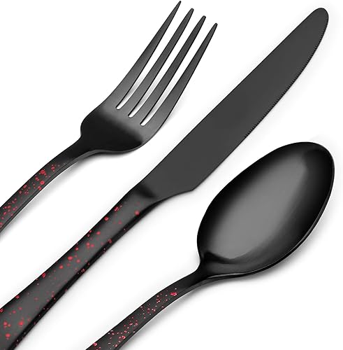 Miniatura 3 de O.C.E. Juego de cubiertos de acero inoxidable mate, juego de cubiertos de 20 piezas para 4 personas, acabado satinado, apto para lavavajillas (rojo