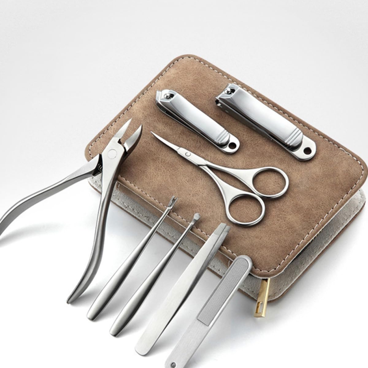 Coupe-ongles Rangement en Cuir Pu 8 Pièces Lime à Ongles et Kit de Manucure en Acier Inoxydable, Design Élégant pour Usage Professionnel Domicile