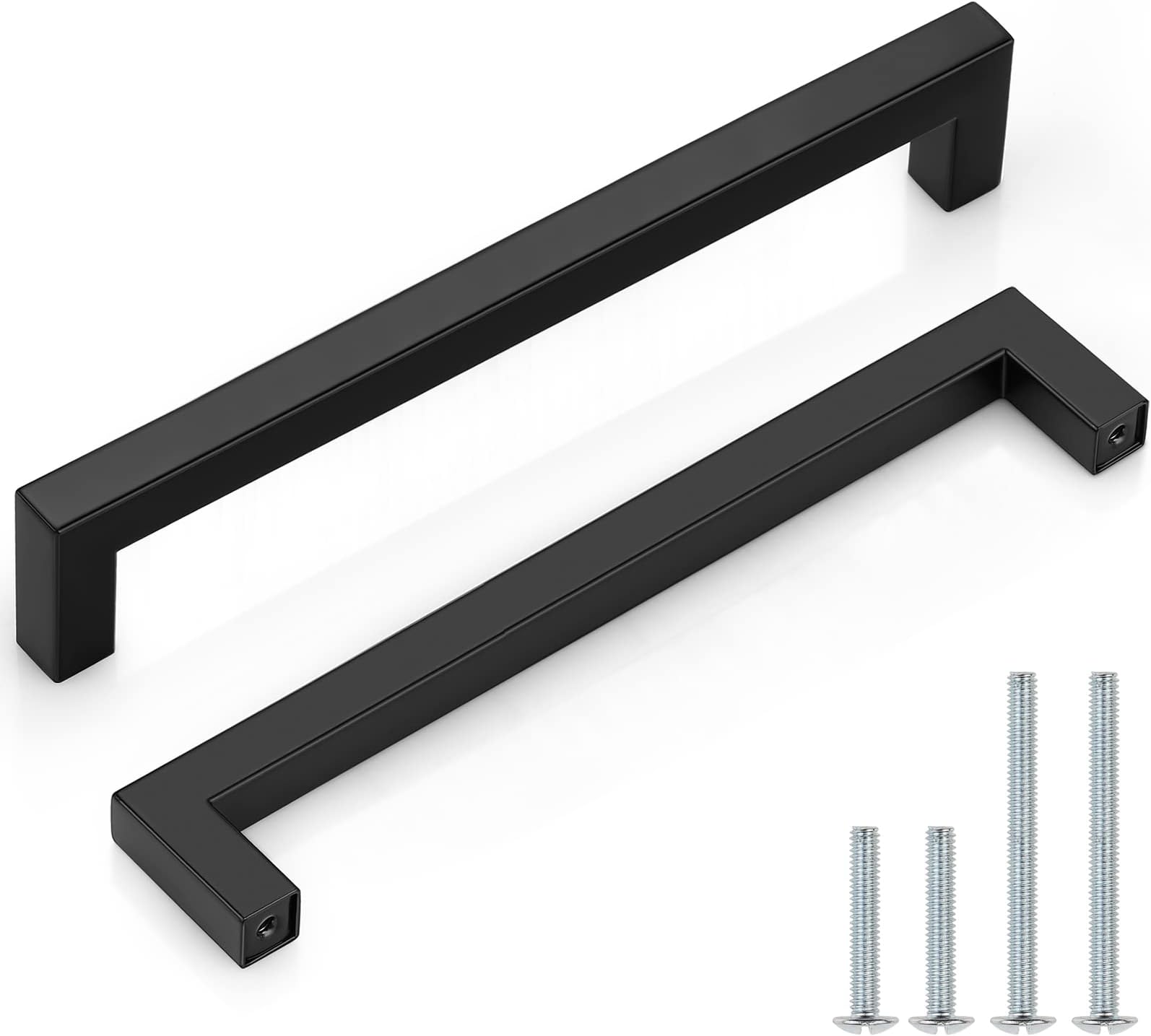 Probrico (10 Pack Square Bar Cabinet Pulls 7-1/2 inch (192mm) Hole Center Matte Black Drawer Pulls Modern Handles for Kitchen Cabinets Stainless Steel Cupboard Closet Hardware