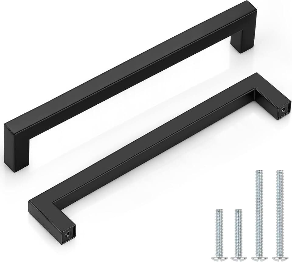 Probrico (10 Pack Square Bar Cabinet Pulls 7-1/2 inch (192mm) Hole Center Matte Black Drawer Pulls Modern Handles for Kitchen Cabinets Stainless Steel Cupboard Closet Hardware