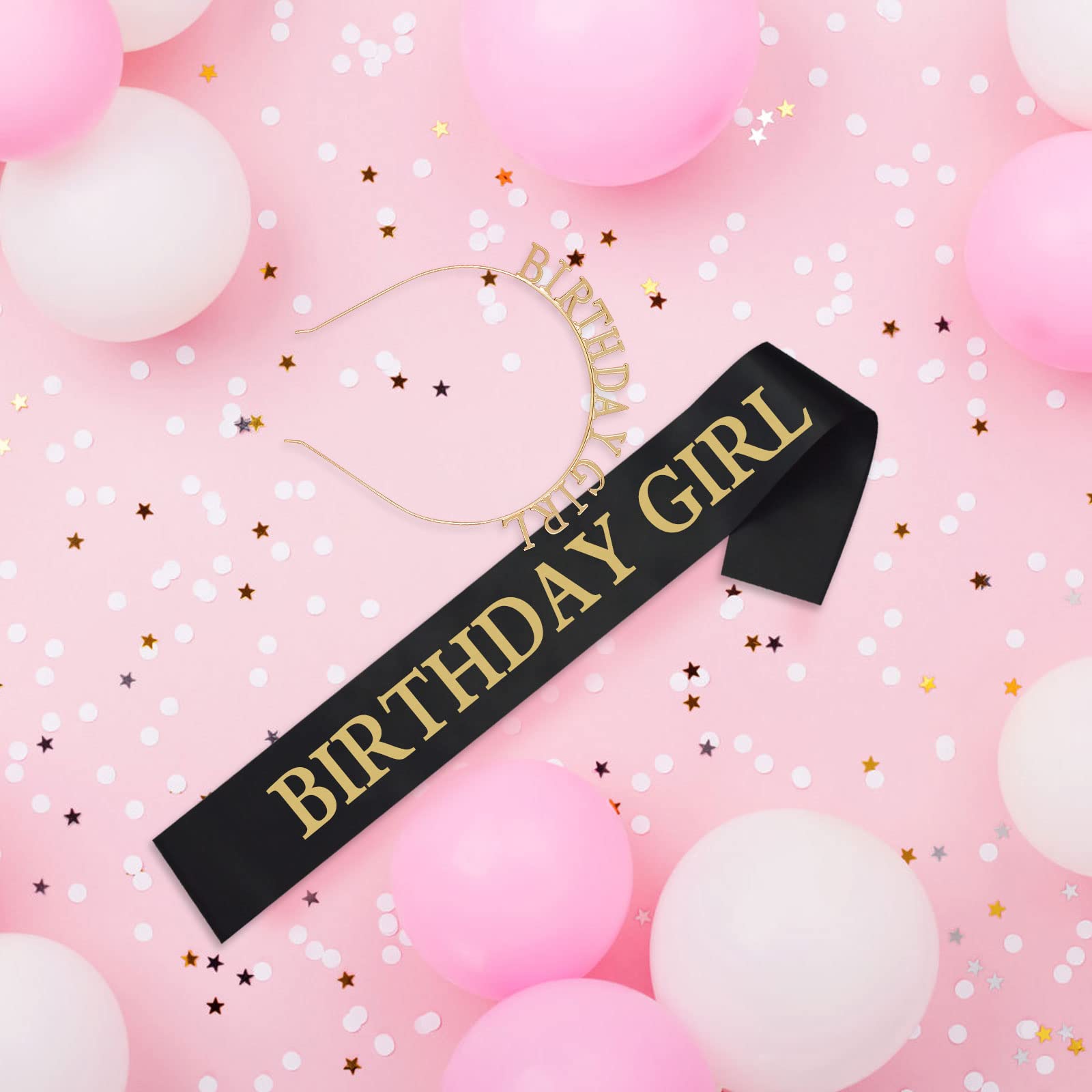 Birthday Sash for Women & Birthday Crown - 2Pc SET - Birthday Sash and Birthday Tiara. Birthday Decorations, Birthday Headband, Birthday Girl Sash, Birthday Party Decorations - Black&Gold