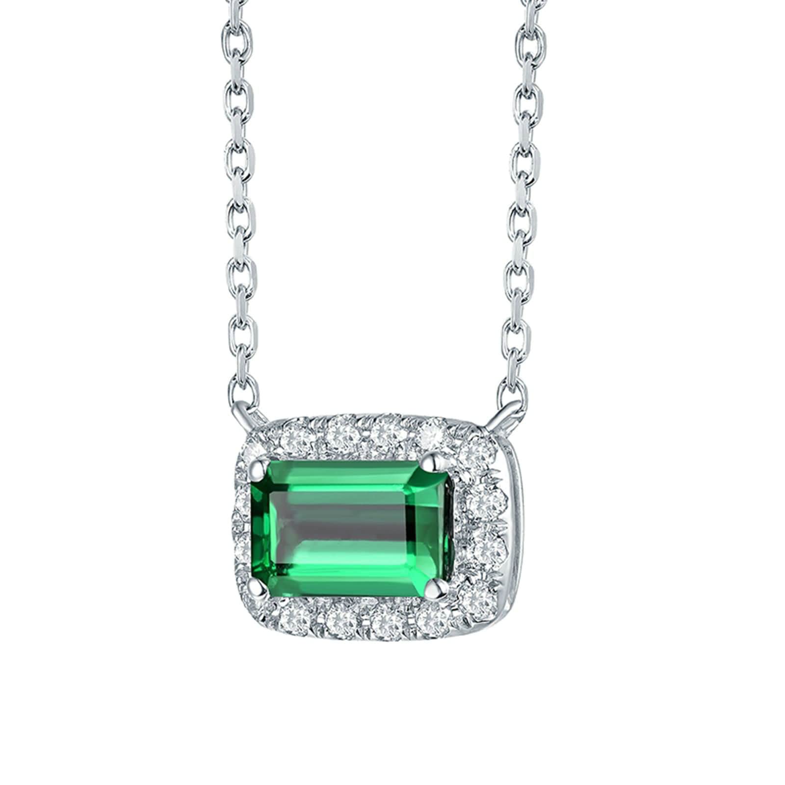18K Weißgold Halskette, Frauen 1CT Labor Emerald mit 0,21CT Moissanit Anhänger Schmuck Halskette Kette 18 Zoll Länge 18 Zoll