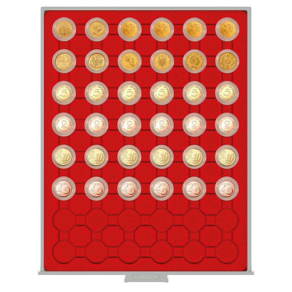 Bandeja Lindner Standard Para Monedas – 20 Casilleros Extra Profundos, Para Cápsulas De Hasta 51 Mm, Marco Transparente