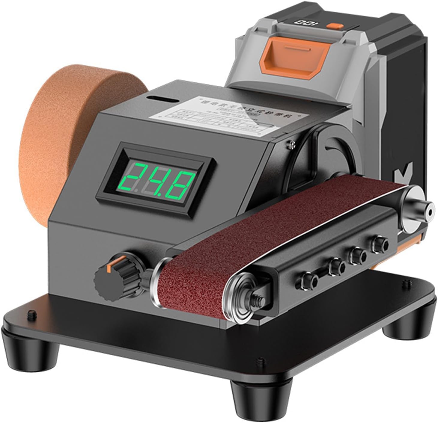 Electric Belt Sander Grinder with LED Display, Adjustable Speed & Angle, Includes 10 Sanding Belts for Metal, Wood, Aluminum Crafting