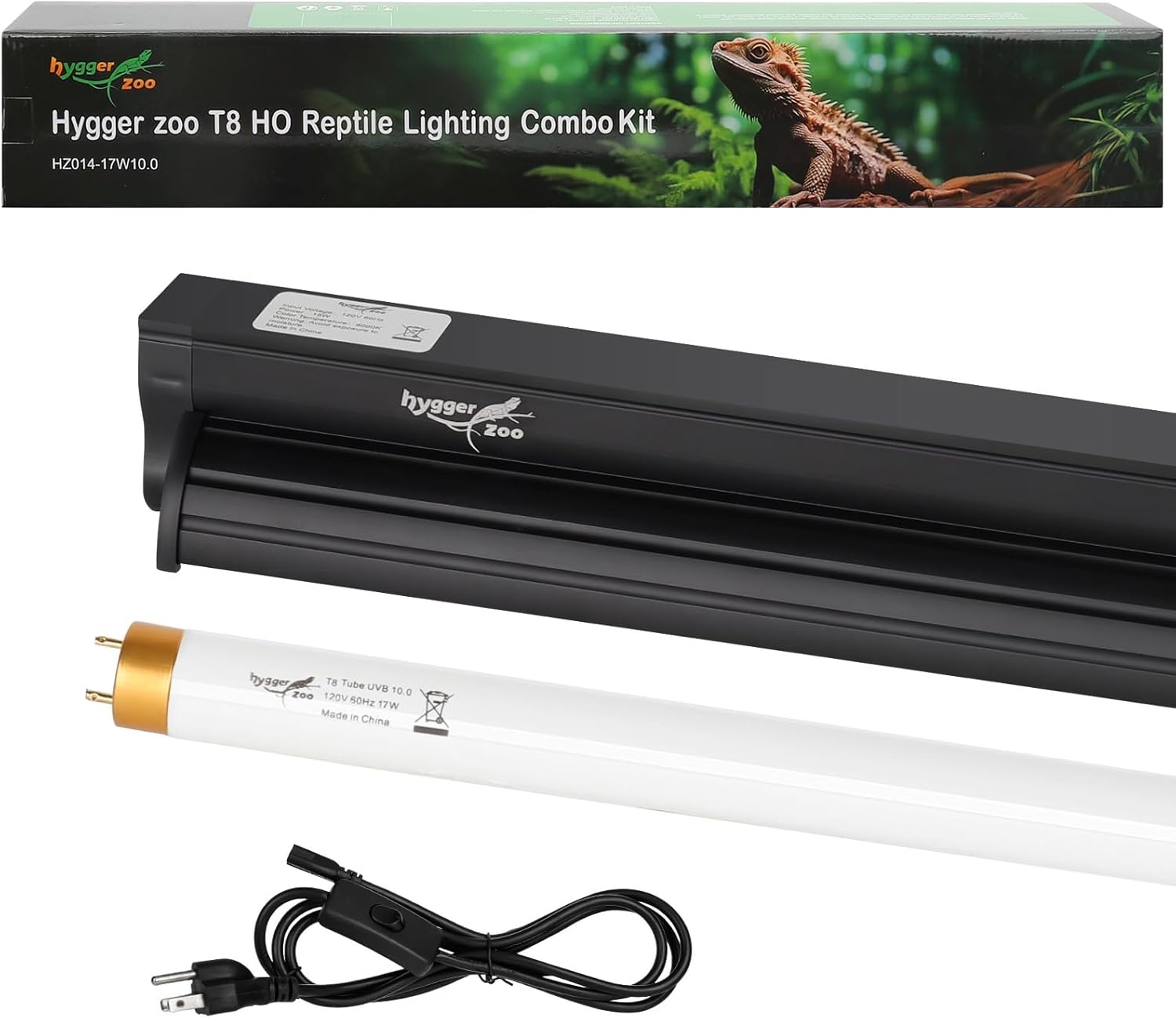 T5 UVB Reptile Light Fixture HO UVB Bulb Lighting Combo Kit, 10.0 UVB Light for Reptiles Terrarium Hood with 8W Reptile Light Bar UVA UVB Desert Lamp for Bearded Dragon Turtle Tank, 12 Inch