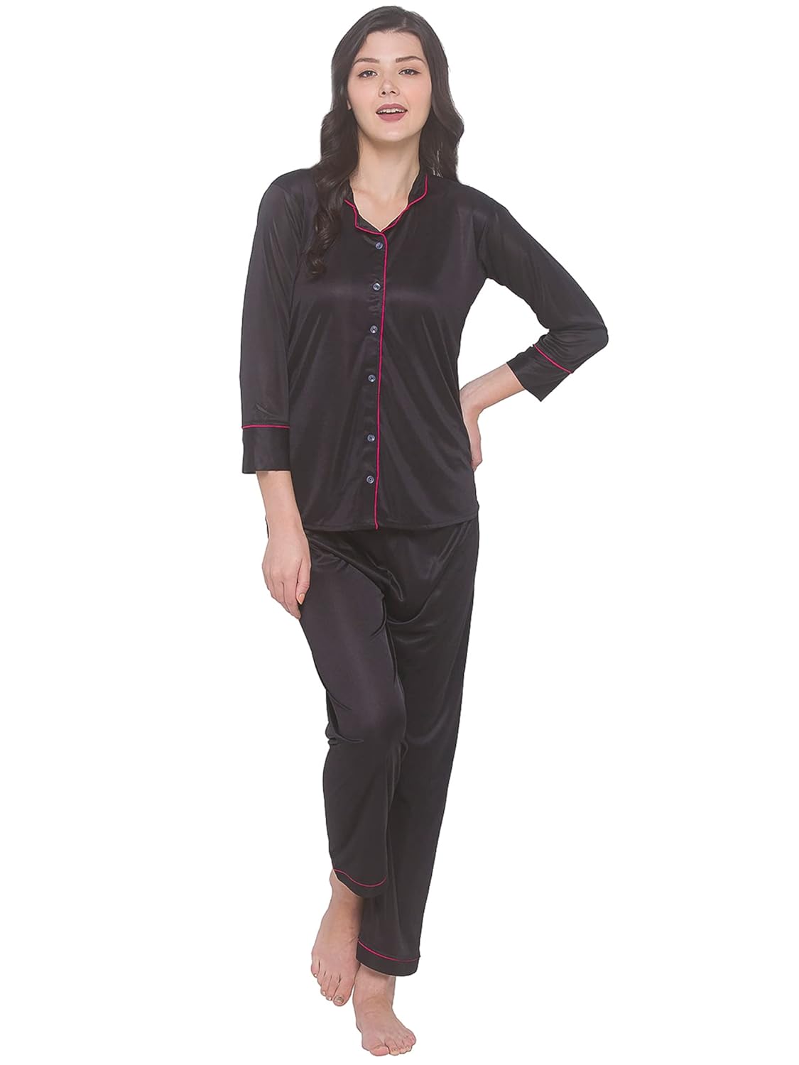 AV2 Women’s Satin Plain/Solid Night Suit Pajama Set Pack Of 1