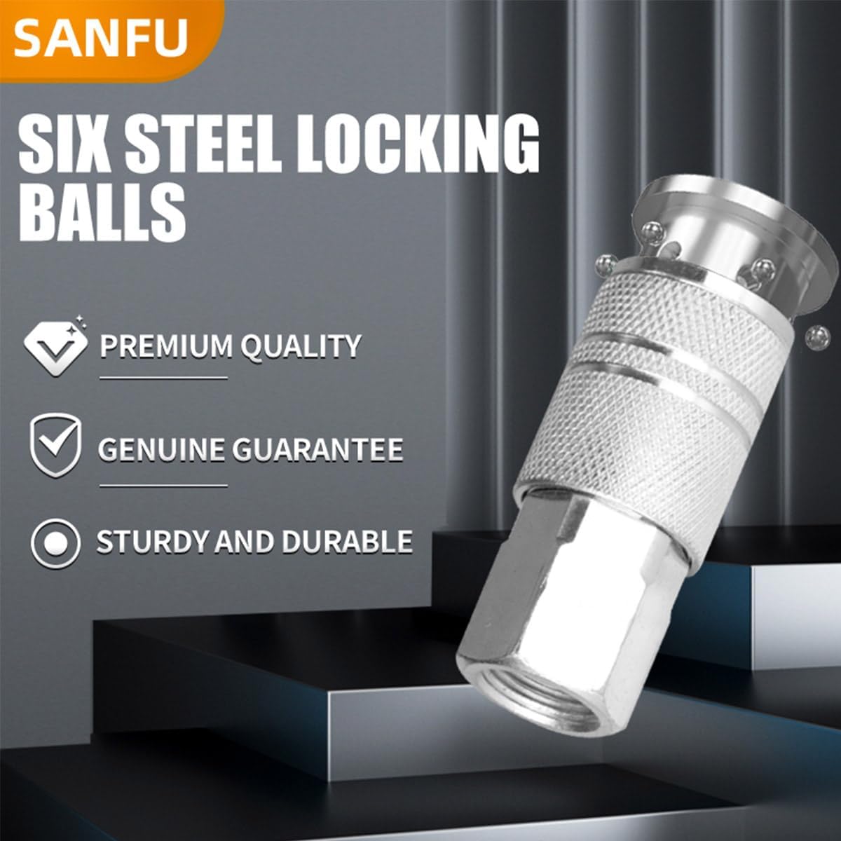 SANFU 3/8’’ Sealed Pre-Coated Air Hose Quick Connect Fittings, High Flow 3PCS Air Coupler and 6PCS Air Plug With 3/8 Inch NPT Threads, I/M Type 10PCS Kits, Leak-Free