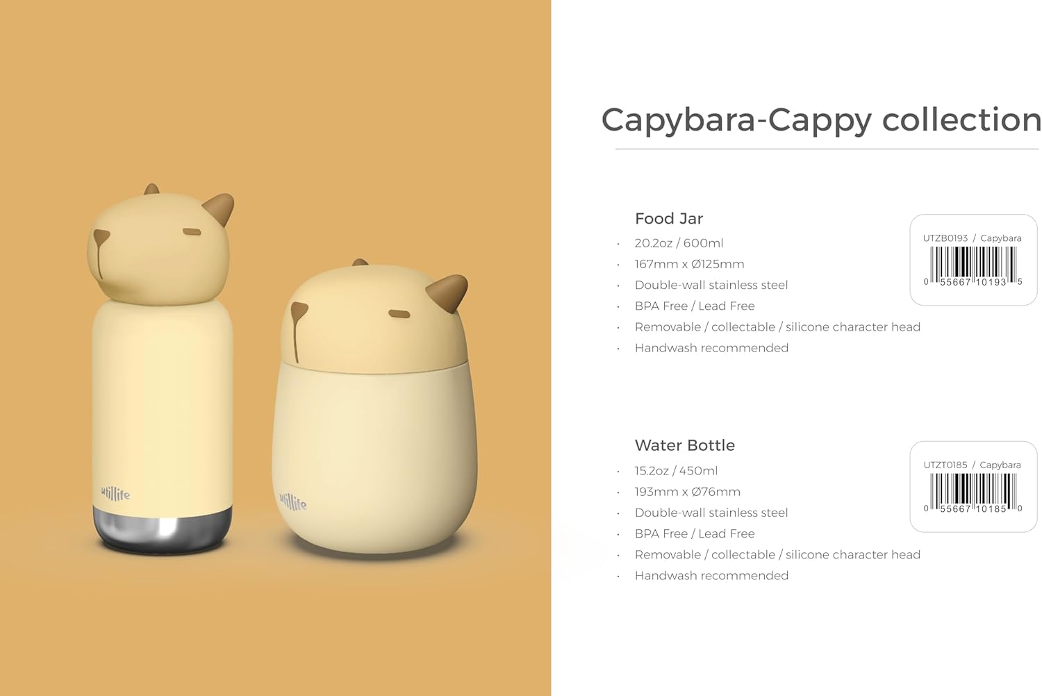 Zoofiesta Insulated Stainless Steel Food Container 20.2oz – Leakproof & Portable –Keeps Food Hot or Cold for Hours – Perfect for Kids, School, Work & Travel(Capybara)