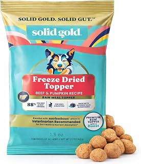 Solid Gold Freeze-Dried Raw Dog Food Topper with Real Beef, Pumpkin & Superfoods - 1.5oz High-Protein Treats for Picky Eaters