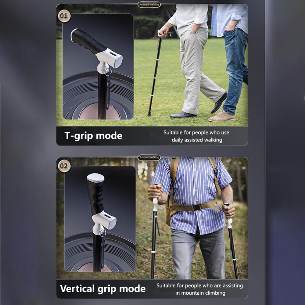 Folding Walking Cane for Men & Women, Adjustable Height & Handle - Lightweight Portable Walking Stick, Foldable Cane with Comfortable Grip