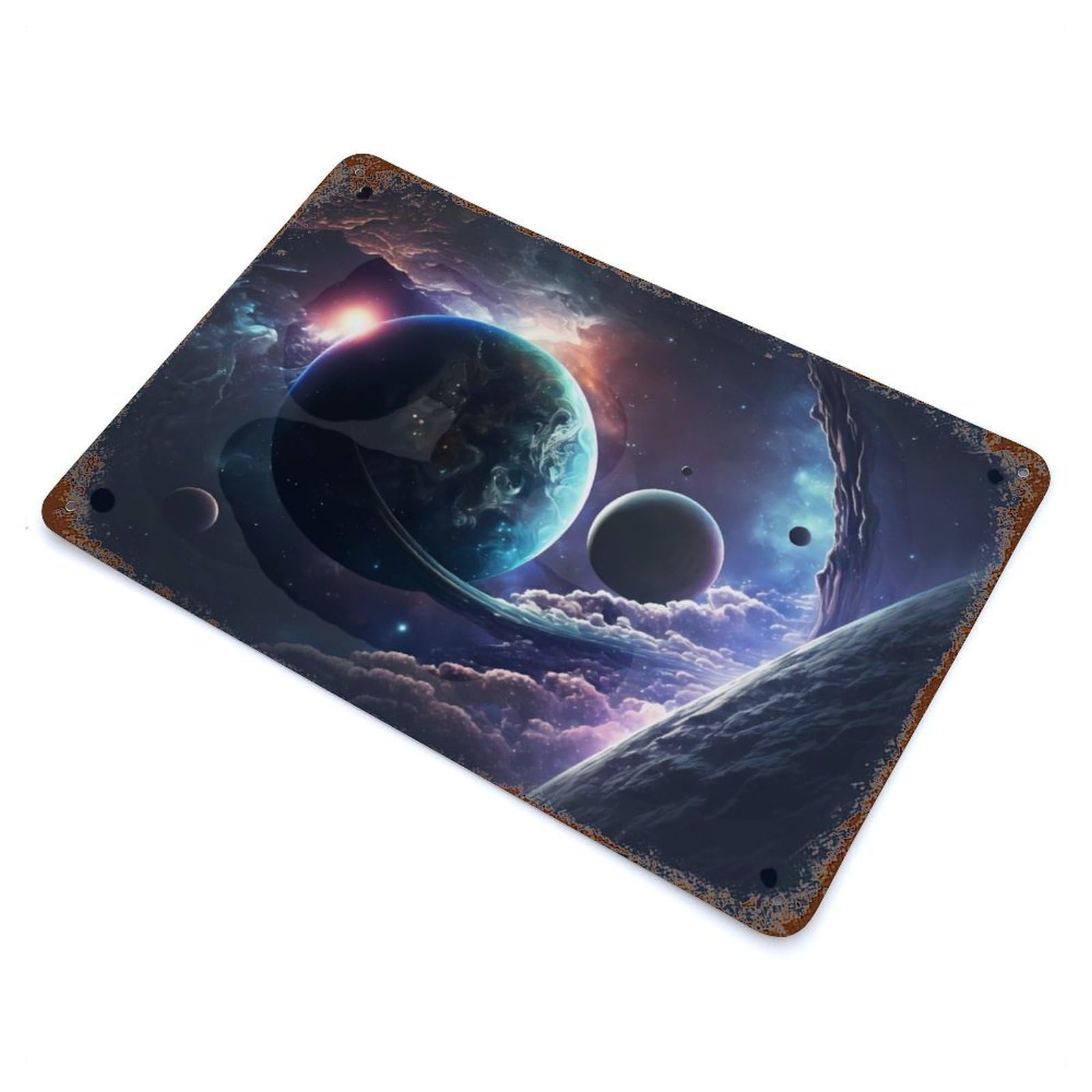 Deep Space Planets Rusty Metal Tin Sign 11.8"x7.9", Industrial Home Decor for Garage, Pub Or Kitchen