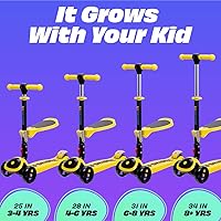Vista 5 de SKIDEE Kick Scooters for Kids Ages 3-5, Adjustable Height Foldable Scooter with Removable Seat, 3 LED Light Wheels, Rear Brake, Wide Standing Board