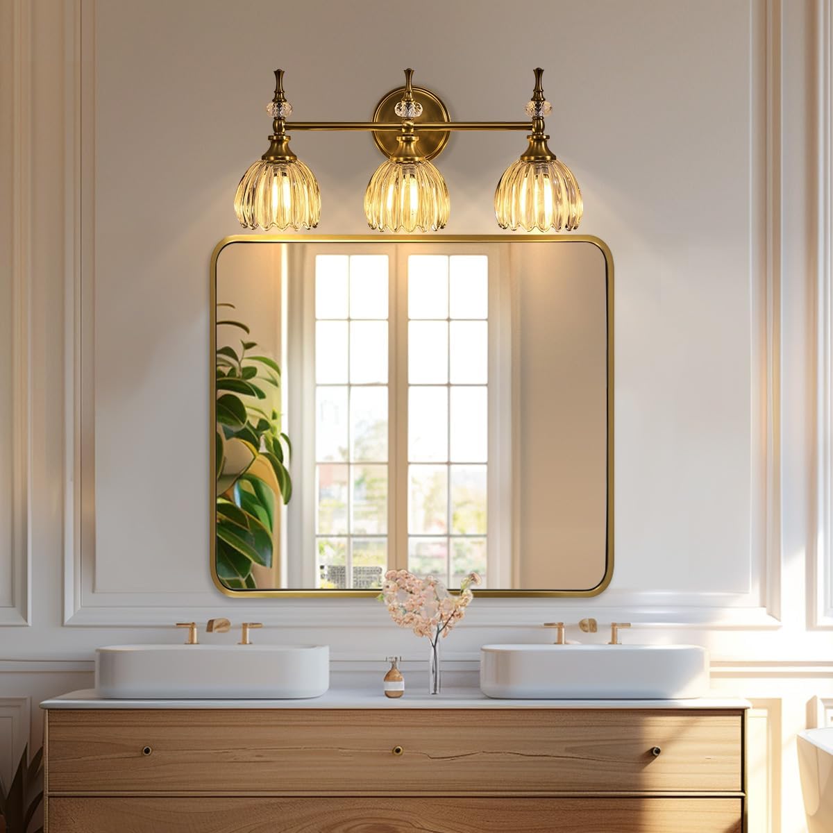 ANDY STAR 40x36 Inch Gold Bathroom Mirror, Brushed Gold Mirrors for Wall in Anti-Rust SUS304 Tube Metal Frame, Rounded Rectangle Mirrors 1’’ Deep Wall Mounted Vertically/Horizontal for Bathroom Brass 40"L x 36"W