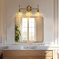 Vista 14 de ANDY STAR - Espejo de latón para baño, espejo rectangular redondeado de 22x30 pulgadas con marco de metal cepillado dorado, espejo de tocador