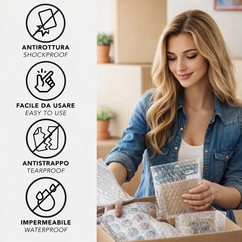 IPEA Rollo de Plástico de Burbujas para Embalaje y Envío – 20 Metros x 30 cm – Made in Italy – Pluriball - Burbujas de Aire Protección, Acolchado, Embalaje Objetos – Resistente Desgarro - 55 gr/mq