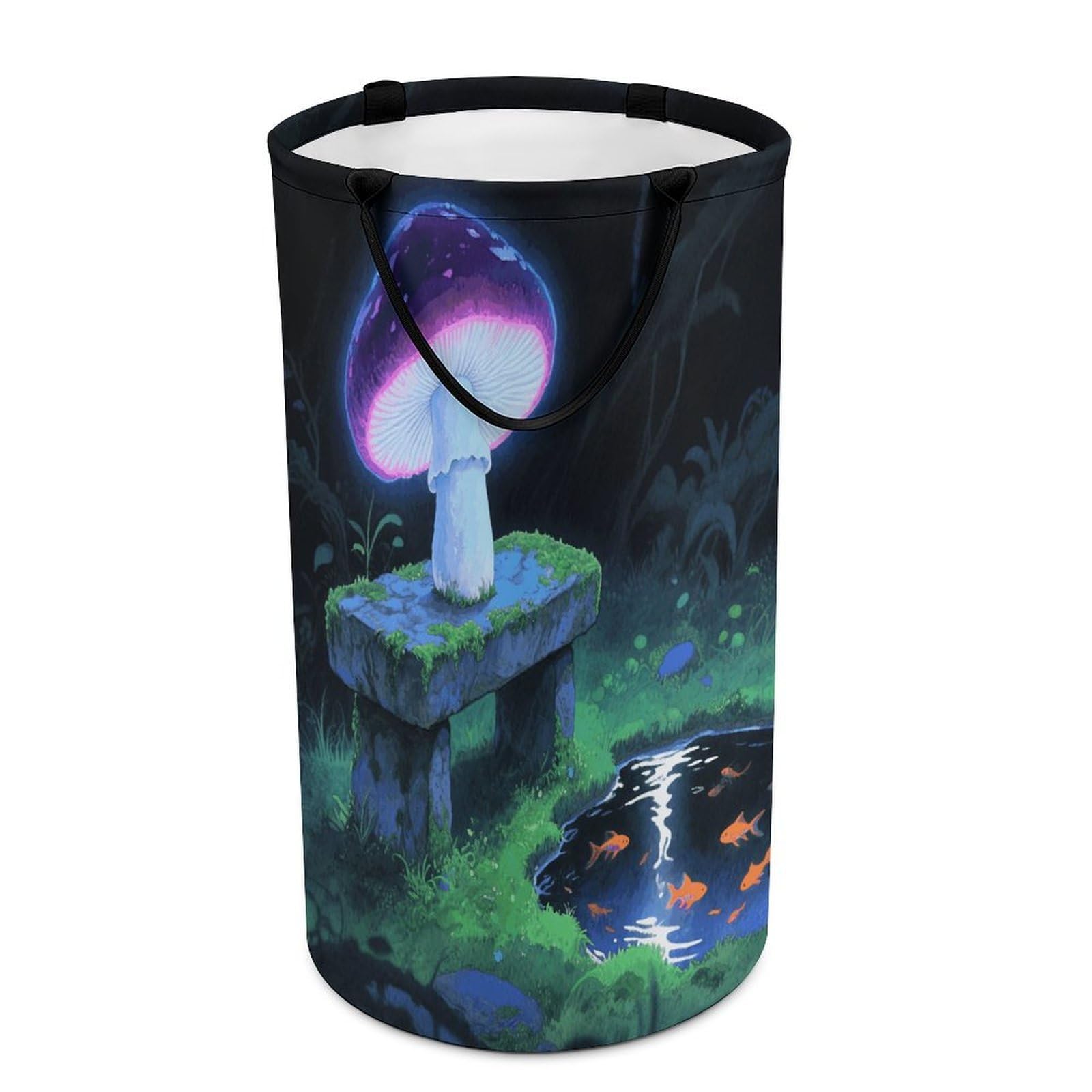 Blacklight Mushroom Laundry Basket with Handles Large Collapsible Laundry Bag Freestanding Waterproof Clothes Hamper Decor Storage of Dirty Clothe for Family Bathroom 86L