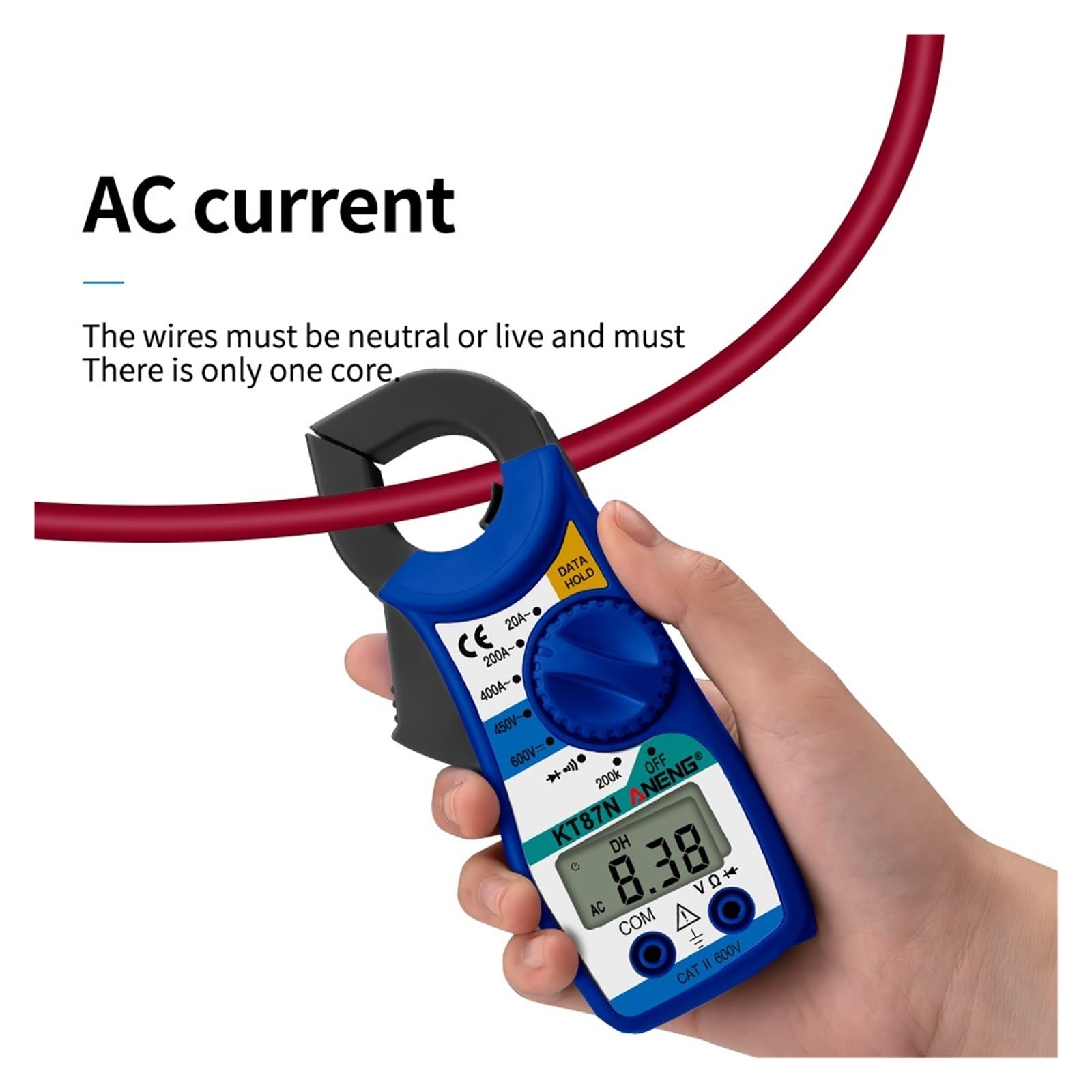 KT87N Mini Digital Clamp Meters AC/DC Voltage AC Current 600v True RMS Multimeter Capacitance Electrical Tester Tools(KT87N Red)