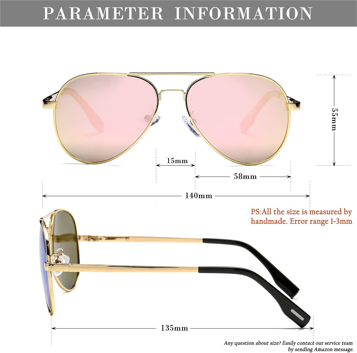 HJSTES Polarized Aviator Sunglasses for Women Men Classic Metal Shades Mirror Lens 100% UV Blocking, 58mm - Image 7