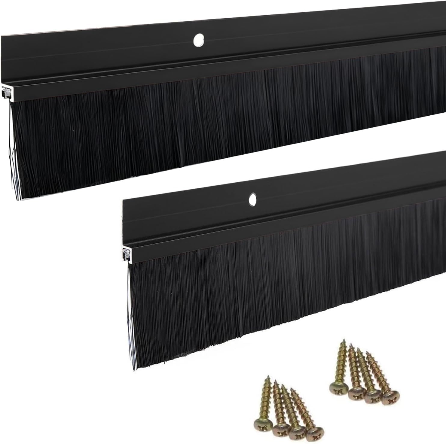 Brosse de porte en silicone lot de 2 avec support aluminium noir pour bas de porte de maison