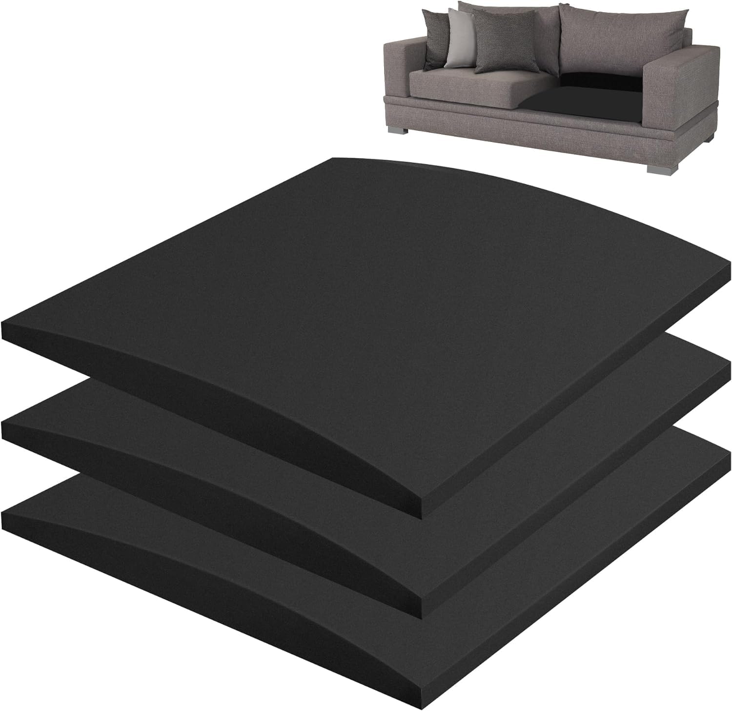 AK Trading CO. Furniture Seat Support - High-Density (1.8 Density 44-ILD) - Charcoal Foam Couch Sofa Cushion Support Cushion Sag Repair Replacement for Sofa Couch Loveseat Chair (24" x 24" (3pack))