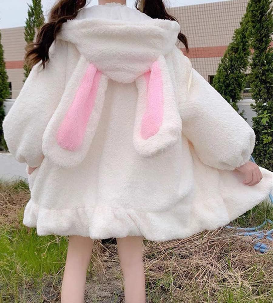 BZB Kawaii Anime Bunny Ear Hoodies For Women Sweet Lovely Fuzzy Fluffy Rabbit Sweater Tops Cosplay Jacket Coats - Image 5