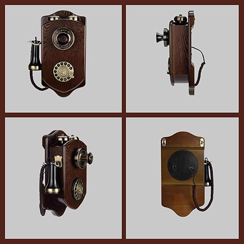 Miniatura 7 de Teléfono de pared retro para teléfono fijo, teléfono de pared con cable vintage con timbre mecánico, teléfonos antiguos clásicos antiguos para