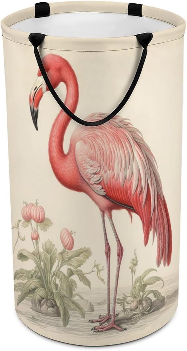 Art Flamingo Laundry Basket Freestanding Laundry Hamper with Handles Waterproof Dirty Clothes Hamper Collapsible Washing Bin Aesthetic Clothes Basket for Bathroom Bedroom Dorm