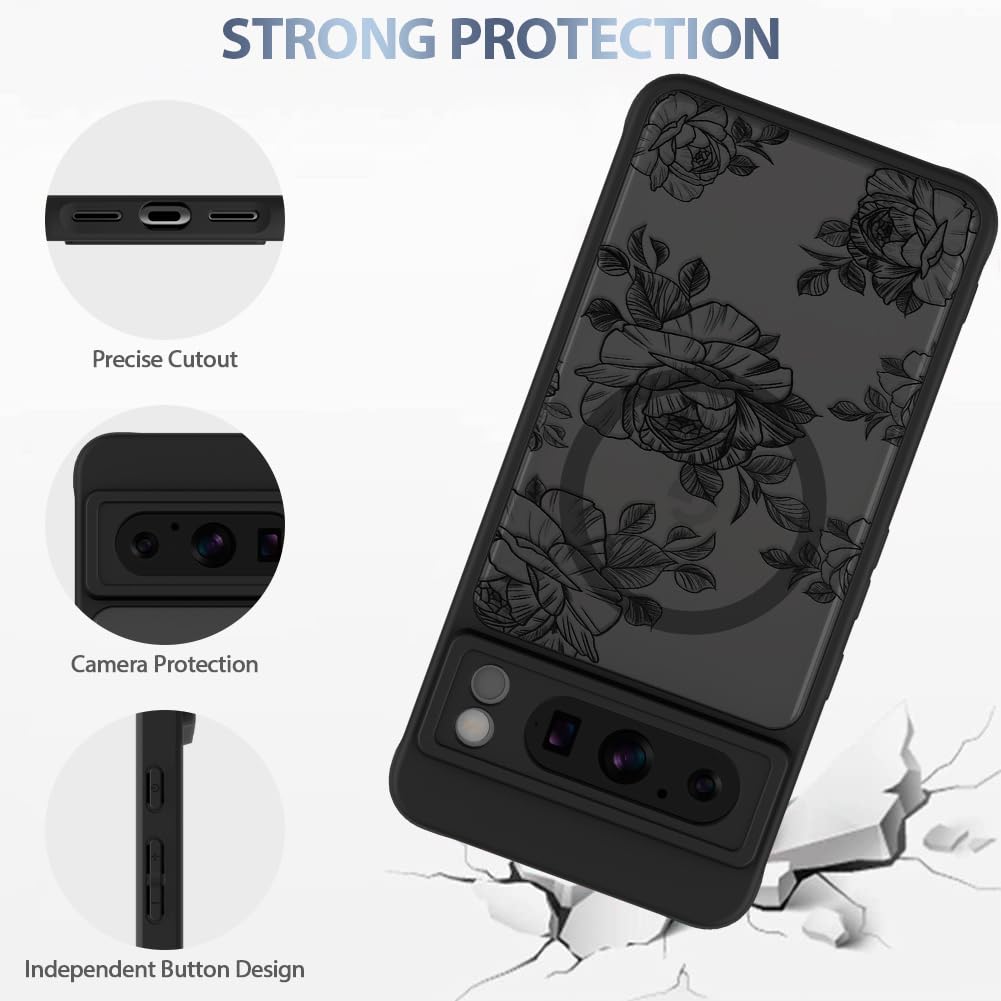 AIGOMARA Schutzhülle Für Google Pixel 8 Pro Mit MagSafe – Blumenmuster, Stoßfest