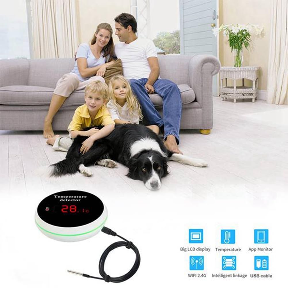Termometro WiFi con Sonda da 1M, Display Digitale LCD, Controllo Della Temperatura, Notifiche Push 'App, Presa EU.