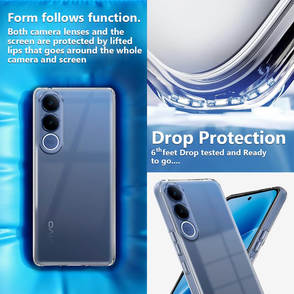 Image of Fashionury Crystal Clear Case for Vivo V70 FE 5G | Yellowing Resistance | Raised Camera Lips | Transparent TPU Silicone | Slim Transparent Cover