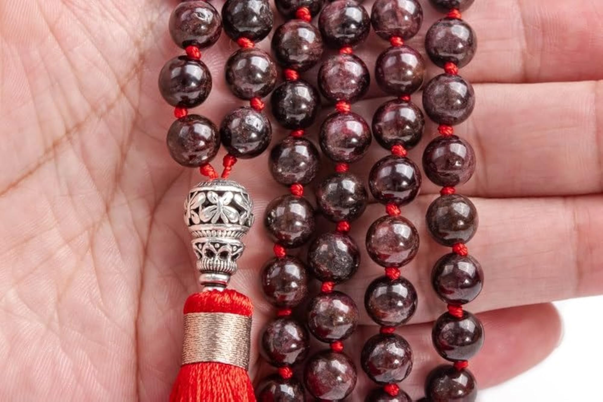 Natural Garnet 6MM Beaded Prayer Mala Necklace